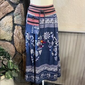 Artisan Blue and Pink A-Line Skirt